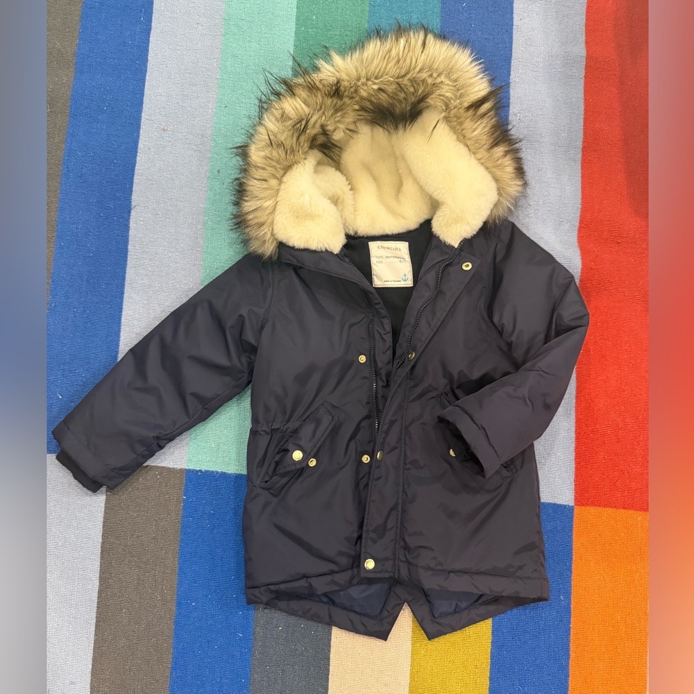 Crewcuts Navy Kids Jacket with Faux Fur Hood